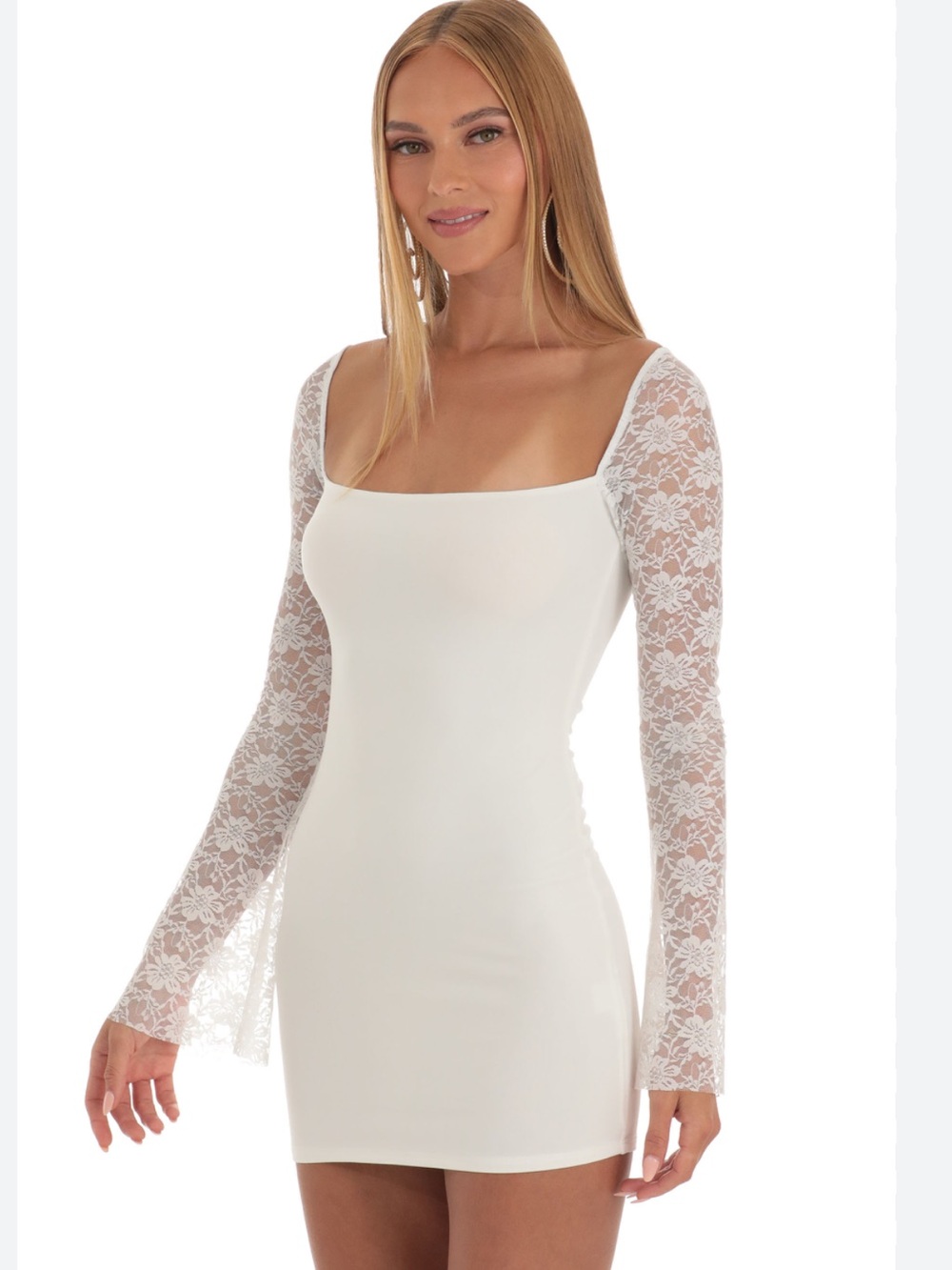 Lucy in the Sky White Lace-Sleeve Mini Dress